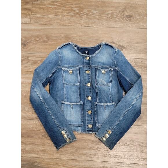 VTG GUESS Denim Jacket Women's Distressed Blue Sz M Gold Buttons Y2k Streetwear - Picture 8 of 12